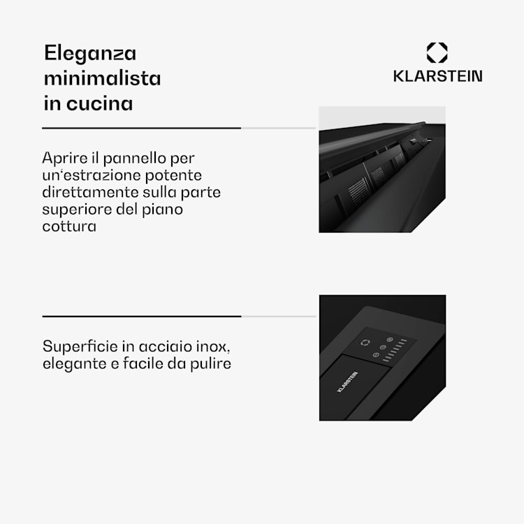 Brisa - Cappa aspirante | A scomparsa | 710 m³/ora | A+ | LED | 42dB | Scarico/ricircolo 60 cm | Nero