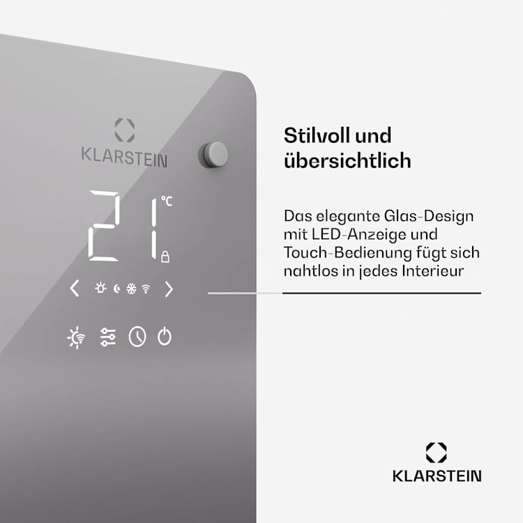 Bansin Crystal Smart Konvektor 1500 | 1500 W | App | 5- 50 °C | LED-Anzeige | Touch-Display 1500 W | Grau
