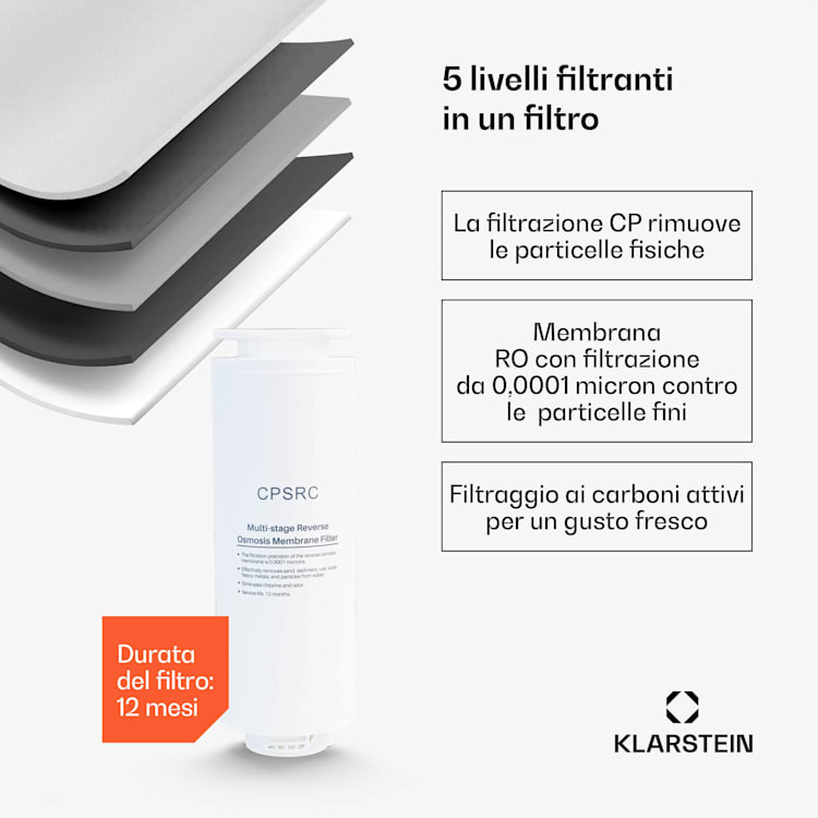 VitalPour Filtro dell'acqua | 5 fasi di filtraggio | Osmosi inversa | Serbatoio da 5 litri | Touch | Portatile | 3 secondi 5 Ltr | Bianco