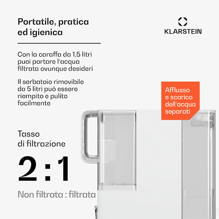 VitalPour Filtro dell'acqua | 5 fasi di filtraggio | Osmosi inversa | Serbatoio da 5 litri | Touch | Portatile | 3 secondi 5 Ltr | Bianco