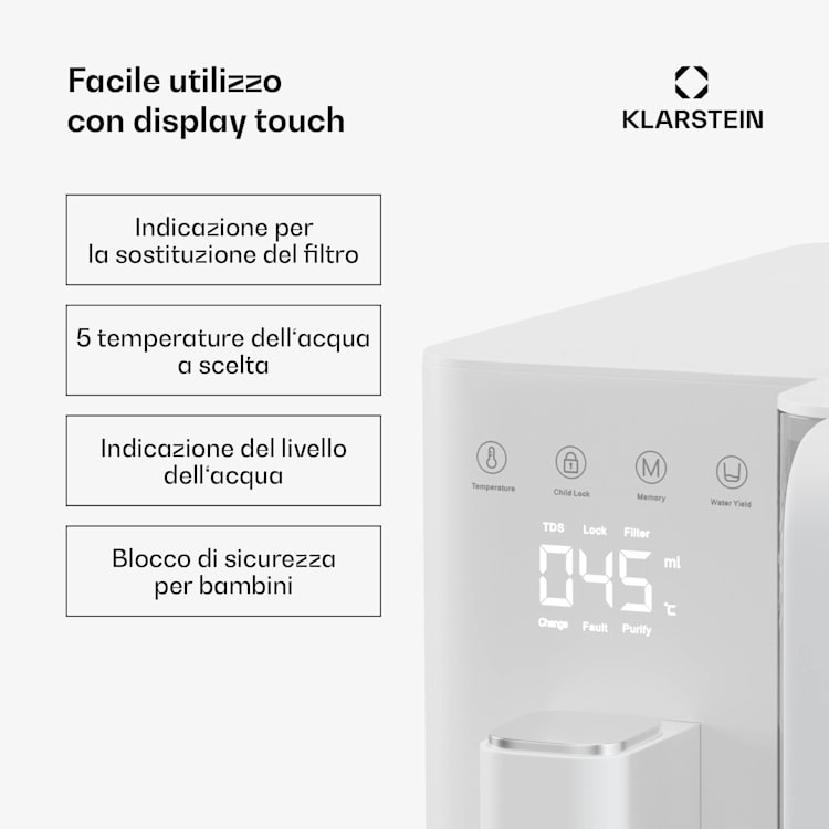 VitalPour Filtro dell'acqua | 5 fasi di filtraggio | Osmosi inversa | Serbatoio da 5 litri | Touch | Portatile | 3 secondi 5 Ltr | Bianco