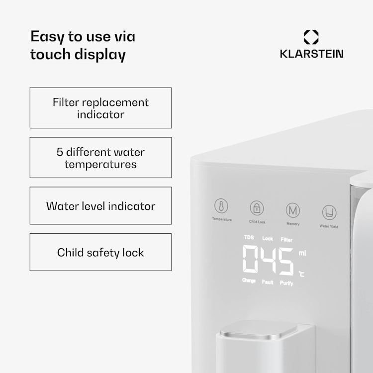 VitalPour Filtre à eau | filtration à 5 niveaux | osmose inverse | réservoir de 5 L | tactile | mobile | 3 secondes 5 Ltr | Blanc