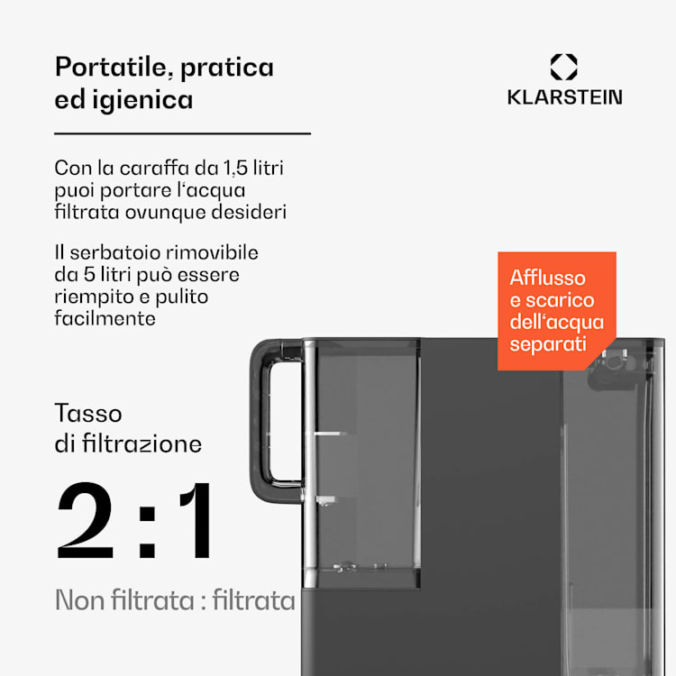 VitalPour Filtro dell'acqua | 5 fasi di filtraggio | Osmosi inversa | Serbatoio da 5 litri | Touch | Portatile | 3 secondi 5 Ltr | Nero