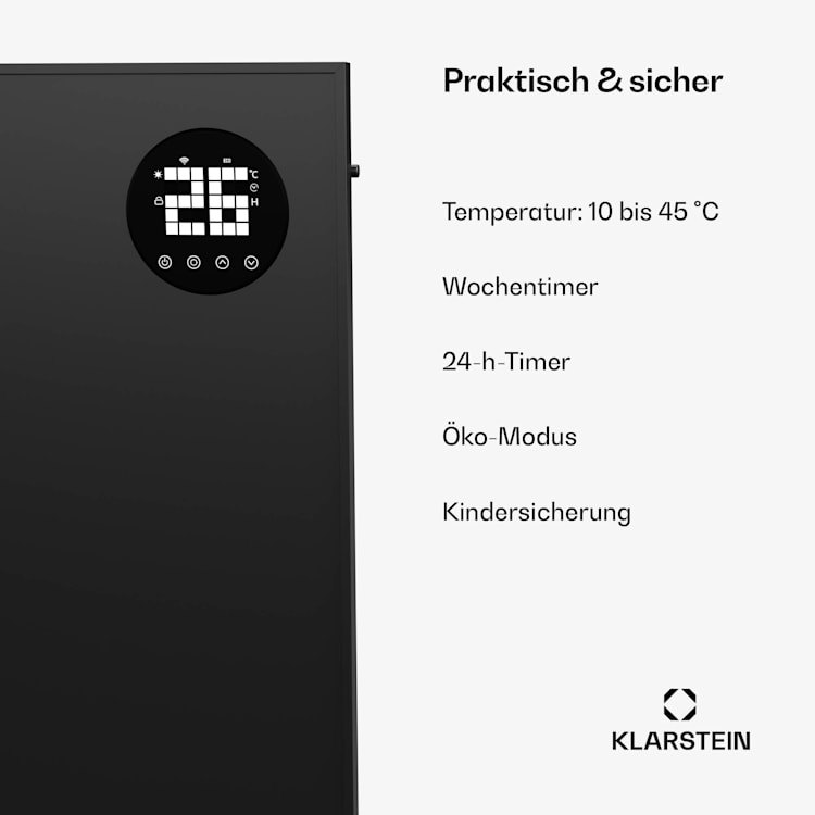 Wonderwall Smart Bornholm Infrarotheizung | 400 W | Smart-Steuerung | Wandmontage | LED-Display 30 x 100 cm | 400 W | Schwarz
