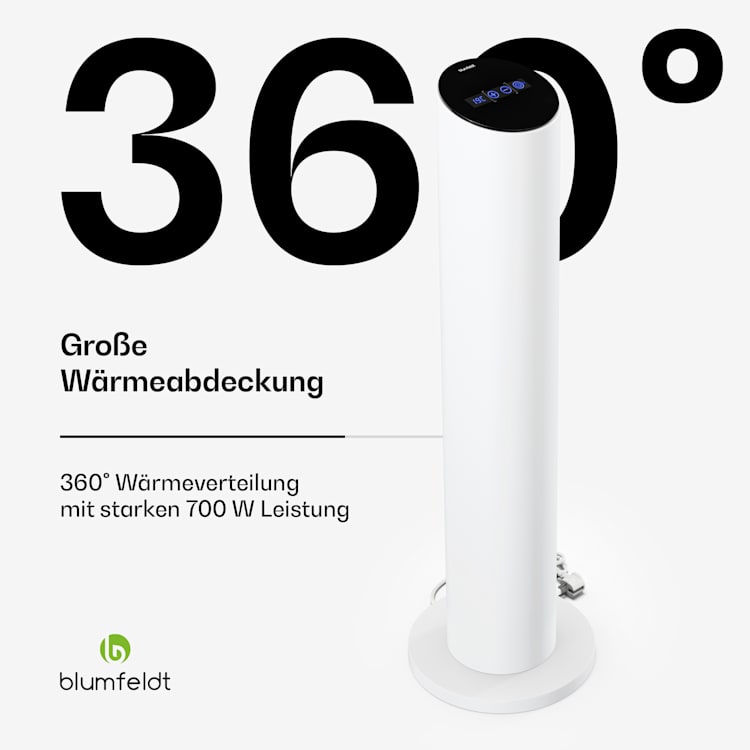 SmartFlow Tower radiateur infrarouge | 700 W | 360° de chaleur | Contrôle WiFi Blanc