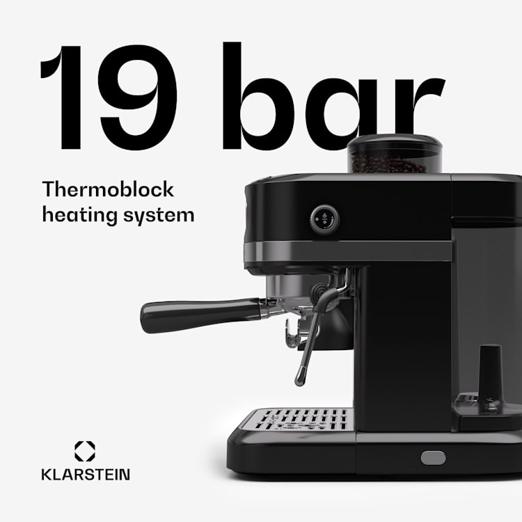 Bella Café espresso machine | vintage | grinder | 19 bar | milk foam | 1150 W Black