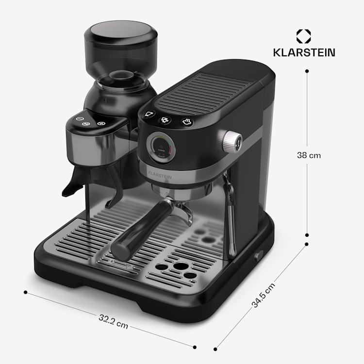 Bella Café espresso machine | vintage | grinder | 19 bar | milk foam | 1150 W Black