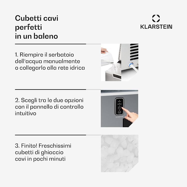 Macchina del ghiaccio | 15 kg di ghiaccio | Cubetti cavi & ghiaccio tritato | Acciaio inox 