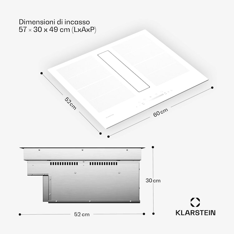 Chef-Fusion - Impianto Down Air | 2in1 | Piano cottura a induzione + cappa aspirante | Potente | 7200 W 60 cm | Bianco