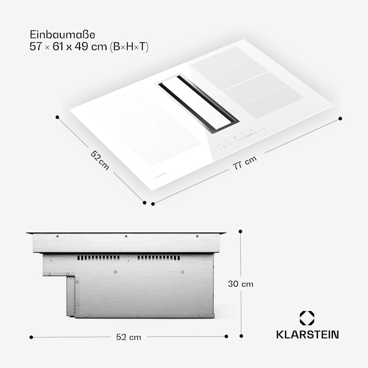 Chef-Fusion Down Air System | 2-en-1 | table à induction + hotte aspirante | puissant | 7200 W 77 cm | Blanc