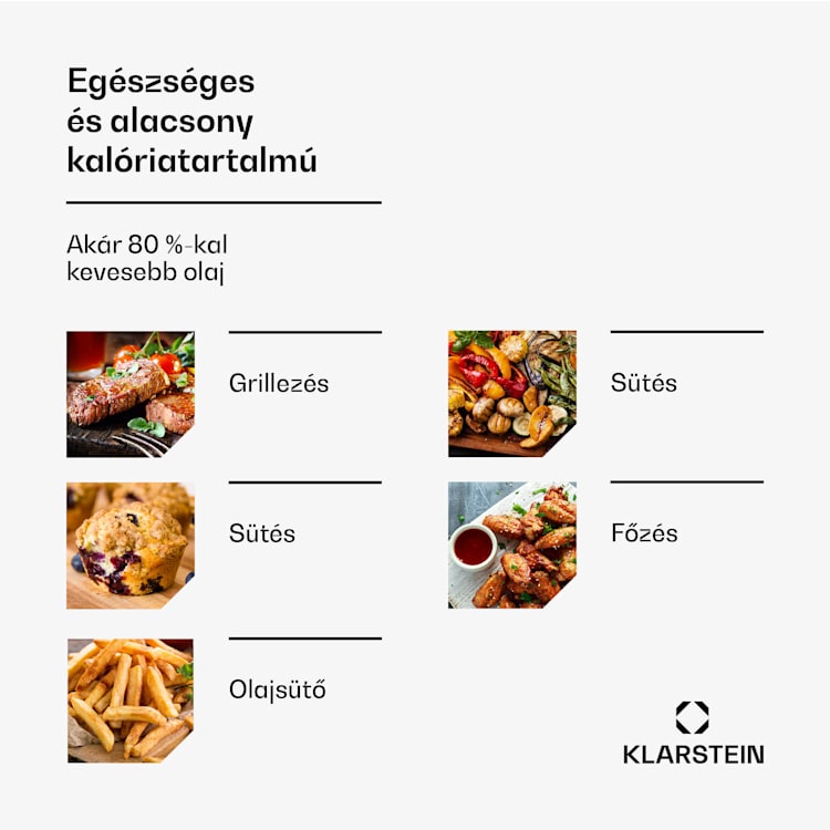 AeroVital Deluxe forrólevegős fritőz, 1700 W, 8 program, tartozékokkal együtt, 200°C, Időzítő Deluxe Color Touch | Rozsdamentes acél