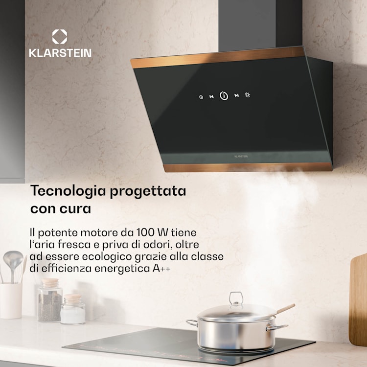 FlashLine 60 - Cappa aspirante | A++ | 524 m³/ora | 3 livelli | Touch | Scarico/ricircolo | 100 W 60 cm | Nero | Rame metallizzato