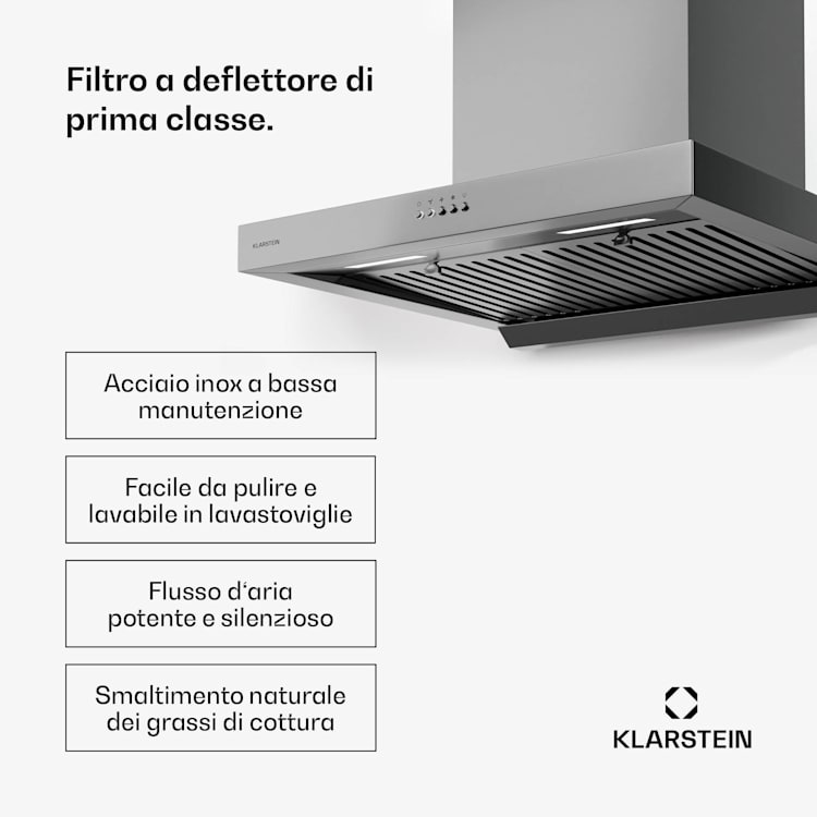 AeroClean - Cappa aspirante | 649,9 m³/ora | 4 livelli | Classe energetica A++ | Scarico/ricircolo 60 cm | Acciaio inox