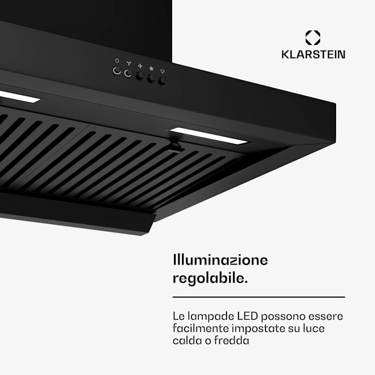 AeroClean - Cappa aspirante | 649,9 m³/ora | 4 livelli | Classe energetica A++ | Scarico/ricircolo 60 cm | Nero