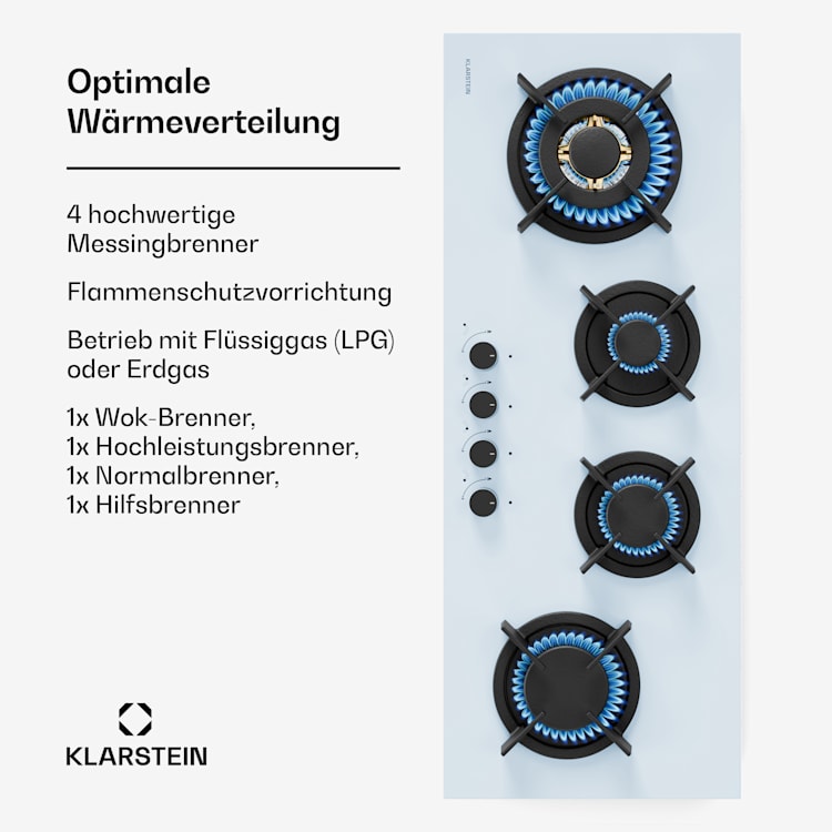 Goldflame 4 Slim Gaskochfeld | 4 Brenner | für Flüssig- oder Erdgas | elektr. Zündung Goldflame Slim | 4 | Weiß