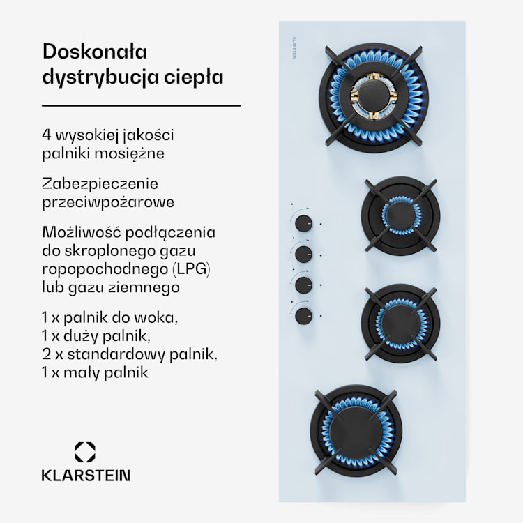 Goldflame 4 Slim płyta gazowa, 4 palniki, gaz płynny lub ziemny, zapłon elektryczny Goldflame Slim | 4 | Biały