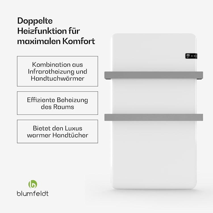Smarter Infrarot-Heizer | Infrarotheizung | Handtuchwärmer | 500 W Leistung | IP24 500 W | Weiß