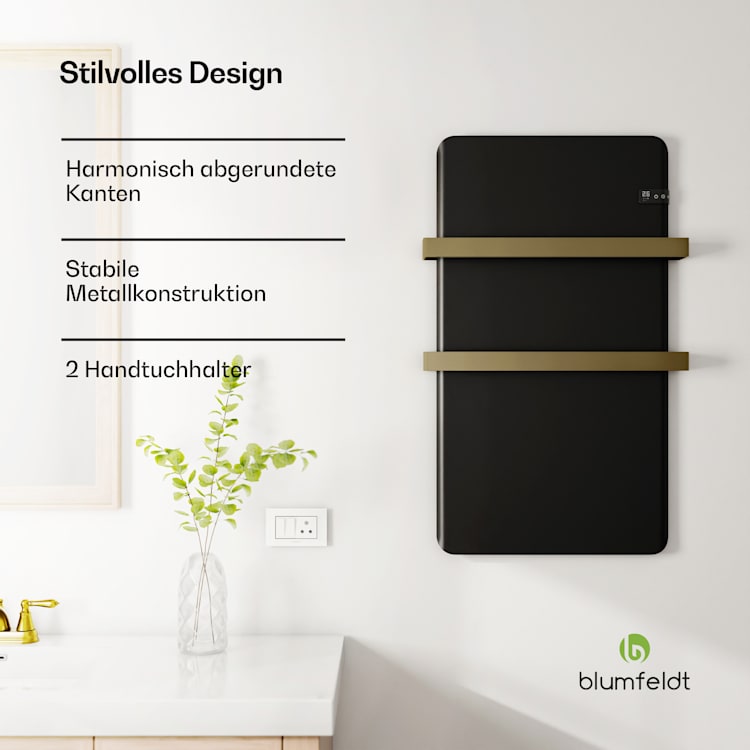 Smarter Infrarot-Heizer | Infrarotheizung | Handtuchwärmer | 500 W Leistung | IP24 500 W | Schwarz