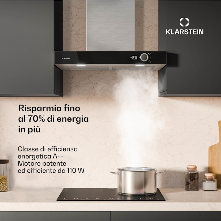 AirNova - Cappa aspirante | Ricircolo e scarico | Efficienza energetica A++ | 110 W | 620 m³/ora 60 cm | Acciaio inox