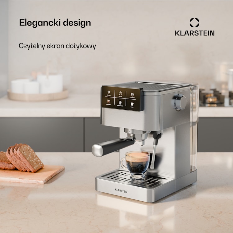 SteelPresso Touch ekspres do kawy kolbowy, ekran dotykowy, 20 bar, stal nierdzewna wyświetlacz dotykowy | Stal nierdzewna
