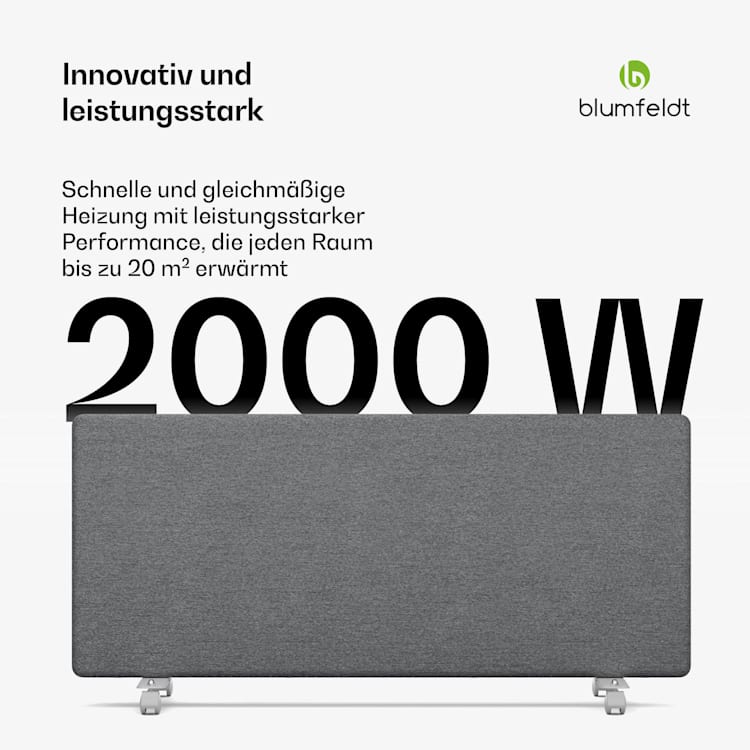 ThermaTouch Konvektor | 2.000 W | elegantes Design | Touch-Bedienung | bis 20 m² Tessile | 94 x 40 cm | Grigio