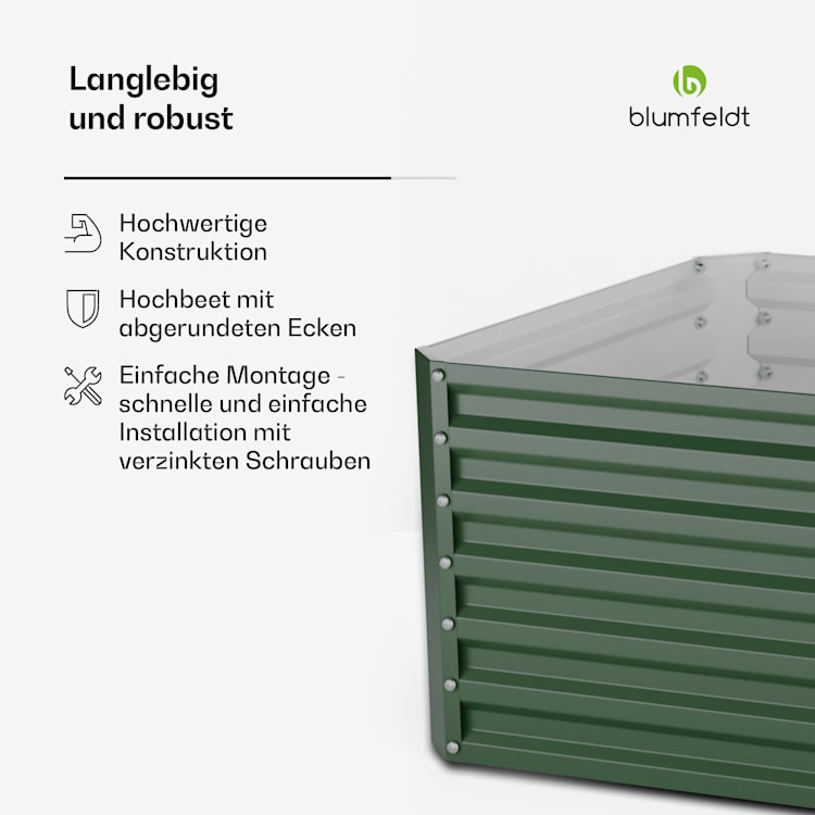 High Grow Straight Hochbeet | 1.200 L | Ergonomisch | Wetterfest | offene Bodenstruktur 200 x 60 x 100 cm | Dunkles Moosgrün