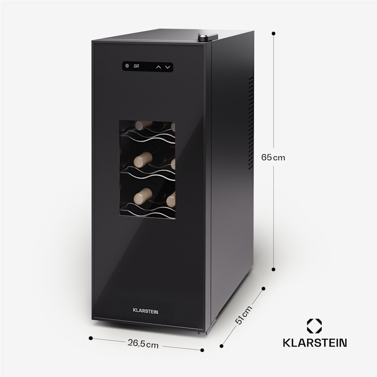 Silent Vino 12 Uno Slim cantinetta vino, 30 l / 12 bottiglie, 5-18 °C, touch 30 Ltr | 1 zona di raffreddamento | Nero