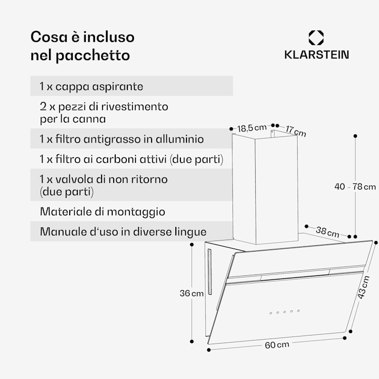 Alina - Cappa aspirante | 60 cm | Smart | 600 m³/ora | Silenziosa | Classe energetica A 