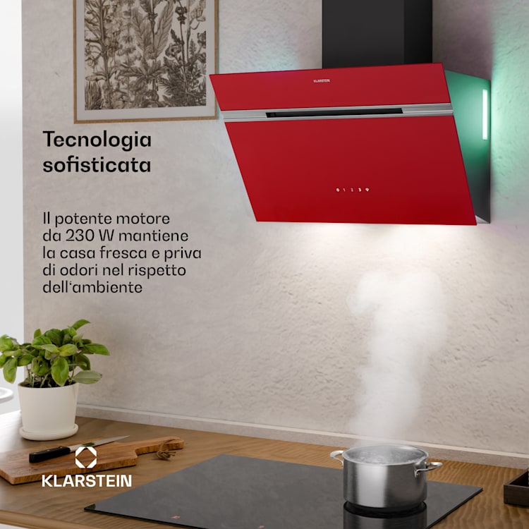Alina - Cappa aspirante | 60 cm | 600 m³/ora | Silenziosa | Classe energetica A 60 cm | Rosso