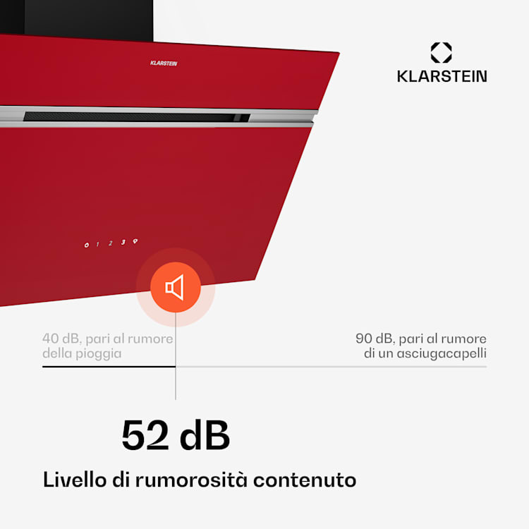 Alina - Cappa aspirante | 60 cm | 600 m³/ora | Silenziosa | Classe energetica A 60 cm | Rosso