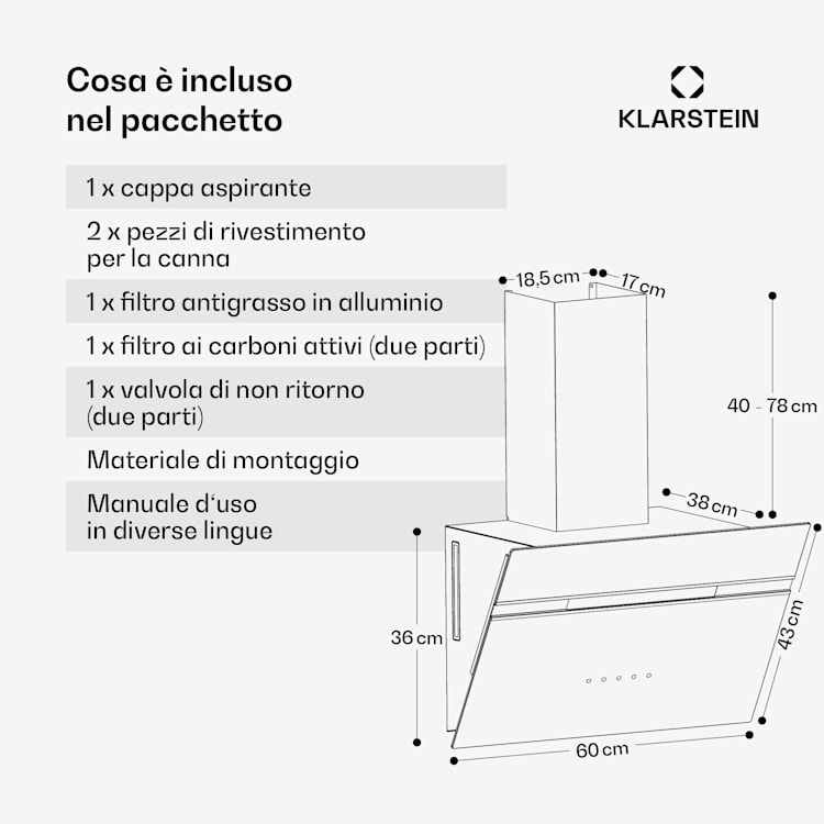 Alina - Cappa aspirante | 60 cm | 600 m³/ora | Silenziosa | Classe energetica A 60 cm | Rosso