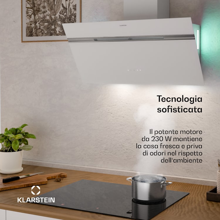 Alina - Cappa aspirante | 80 cm | 600 m³/ora | Silenziosa | Classe energetica A 80 cm | Bianco