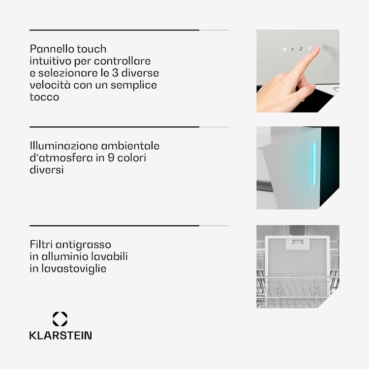 Alina - Cappa aspirante | 80 cm | 600 m³/ora | Silenziosa | Classe energetica A 80 cm | Bianco