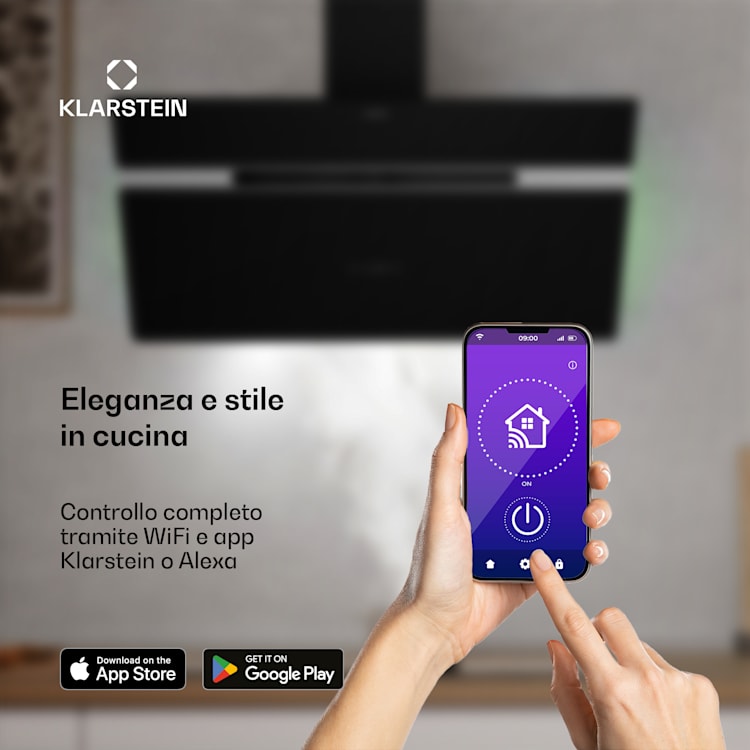 Alina - Cappa aspirante | 90 cm | Smart | 615 m³/ora | Silenziosa | Classe energetica A 