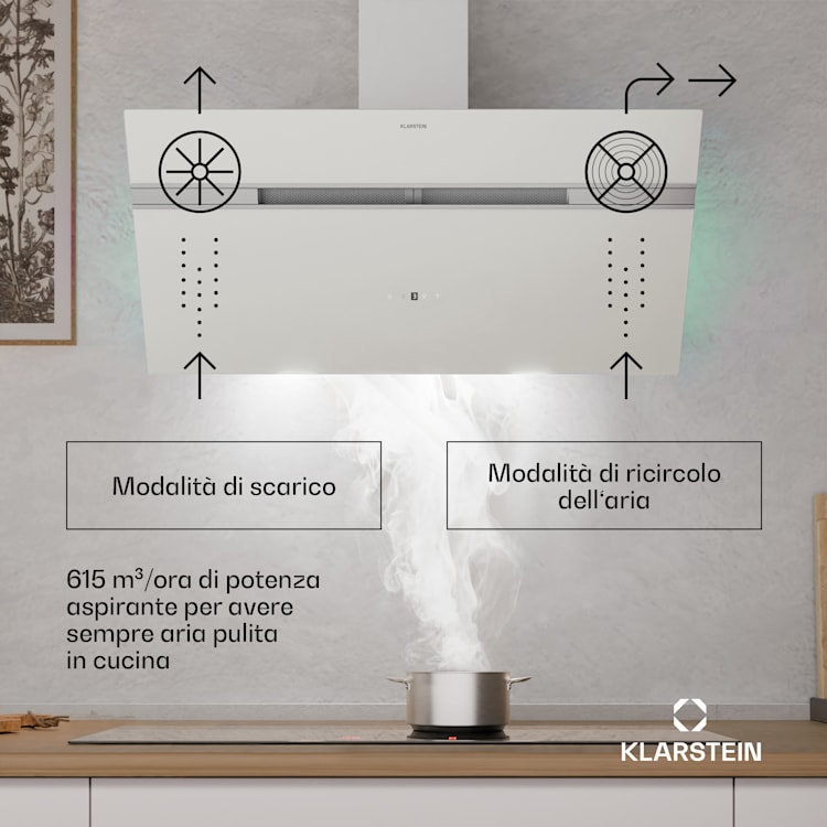 Alina - Cappa aspirante | 90 cm | Smart | 615 m³/ora | Silenziosa | Classe energetica A 