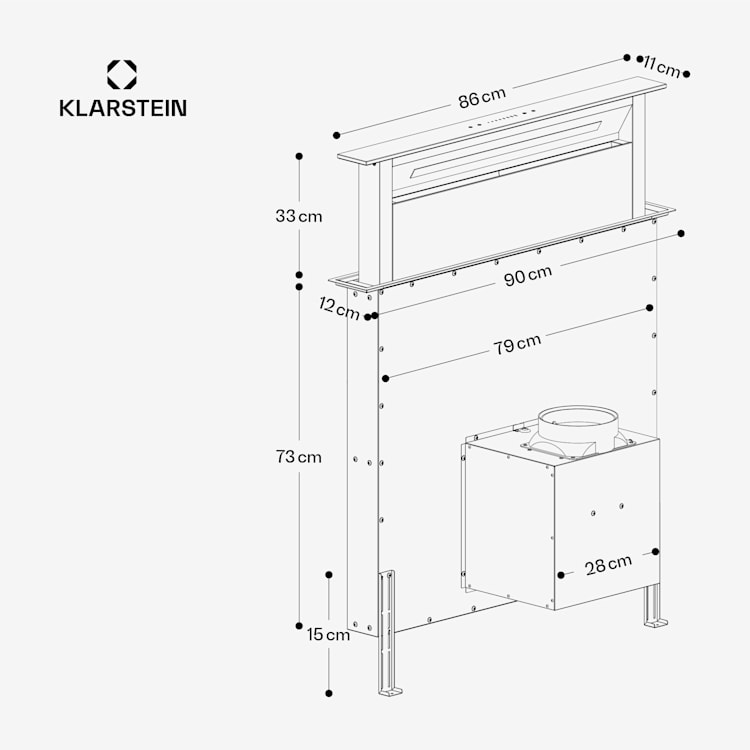 Victoria Downdraft Hotte aspirante | 90 cm | A++ | 3 vitesses + Boost | jusqu'à 713,8 m³/h | 120 W 90 cm | Crème