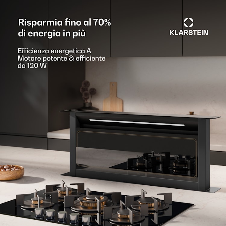 Victoria Downdraft - Cappa aspirante | 90 cm | A++ | 3 livelli | Fino a 713,8 m³/ora | 120 W 90 cm | Nero