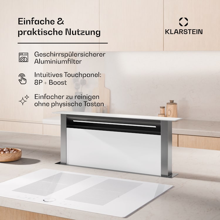 Royal Flush Eco Dunstabzugshaube | Versenkbar | 713,8 m³/h | Boost | Touch-Bedienung | EEK A++ 