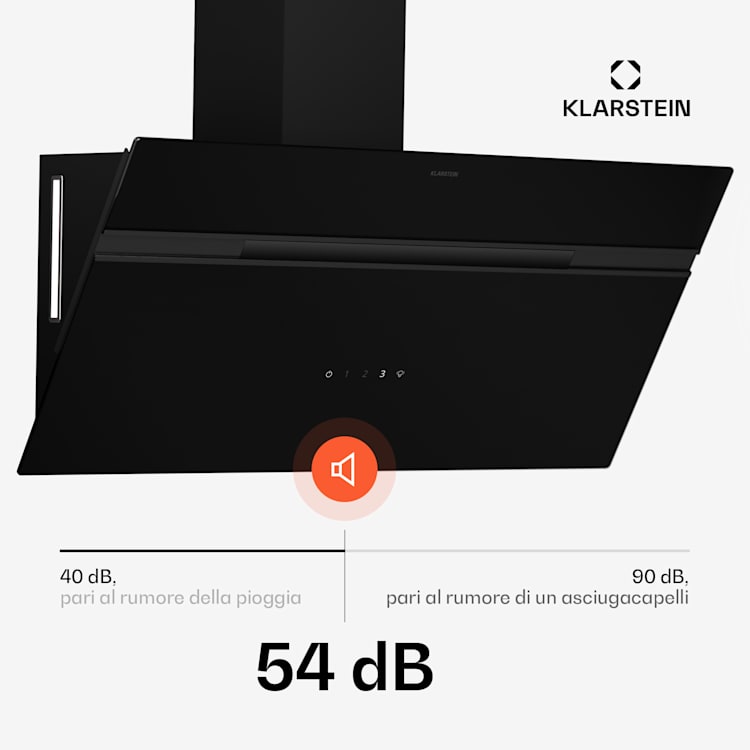 Alina - Cappa aspirante | Classe energetica A | Touch | Illuminazione a LED | Scarico/ricircolo | 615 m³/ora 90 cm | Nero
