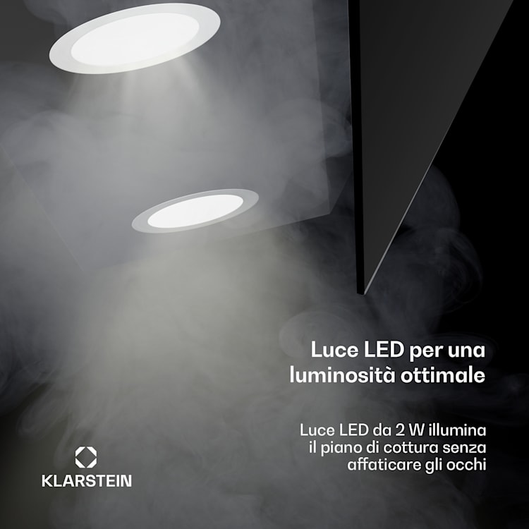 Alina - Cappa aspirante | Classe energetica A | Touch | Illuminazione a LED | Scarico/ricircolo | 615 m³/ora 90 cm | Nero