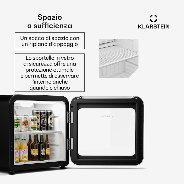 Audrey Evo - Frigorifero per bevande | Design rètro | Sportello in vetro | 46 L | Classe energetica C 46 Ltr | Argento