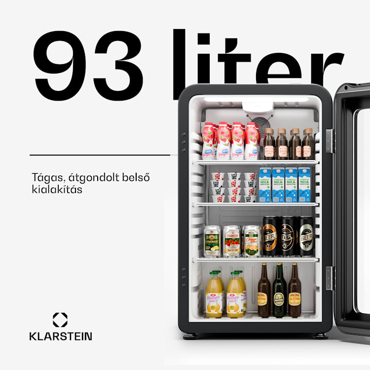 Audrey Evo italhűtő, Rretro kivitel, üvegajtó, 93 L, EEK C 93 Ltr | Fekete
