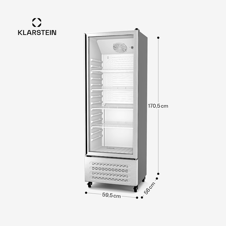 GrandCooler Réfrigérateur à boissons | 270 L | Eclairage LED | avec roulettes | 4 étagères 270 litres | Acier Inoxydable