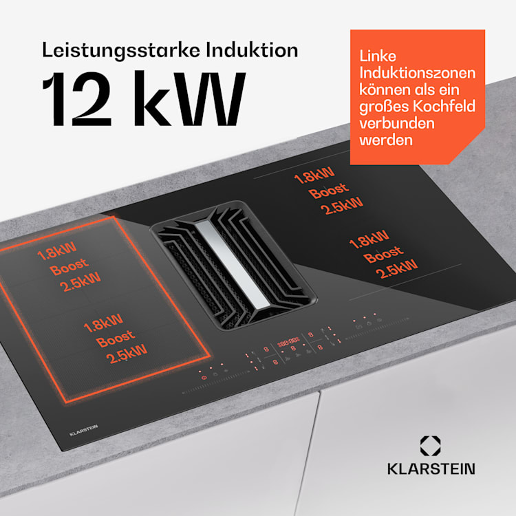 AirJet Hybrid Down Air System | Table de cuisson à induction avec hotte intégrée | 600 m³/h | CEE A+ 83 cm | AirJetHybrid | Noir