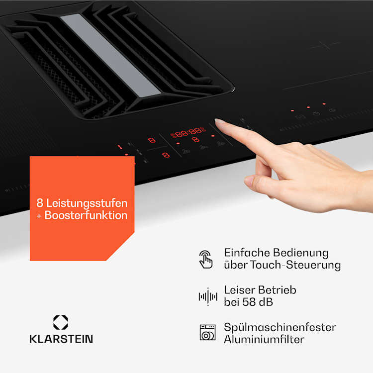 AirJet Hybrid Down Air System | Table de cuisson à induction avec hotte intégrée | 600 m³/h | CEE A+ 83 cm | AirJetHybrid | Noir