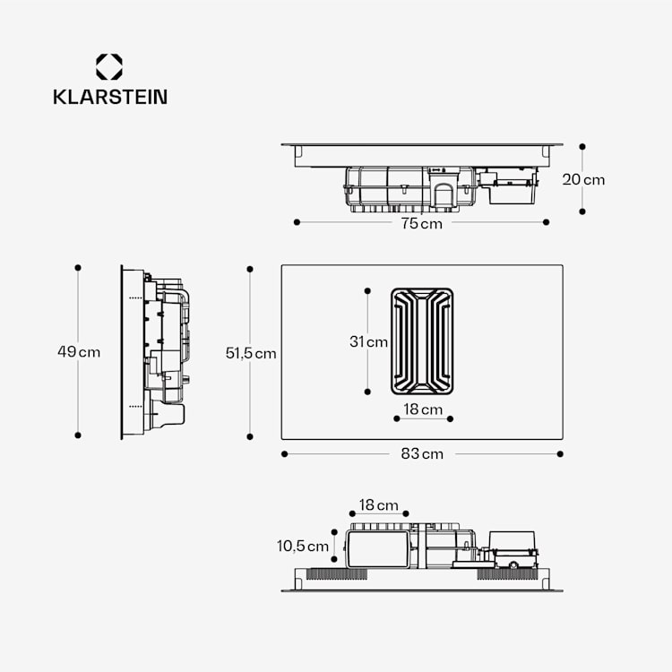 AirJet Hybrid Down Air System | Table de cuisson à induction avec hotte intégrée | 600 m³/h | CEE A+ 83 cm | AirJetHybrid | Noir