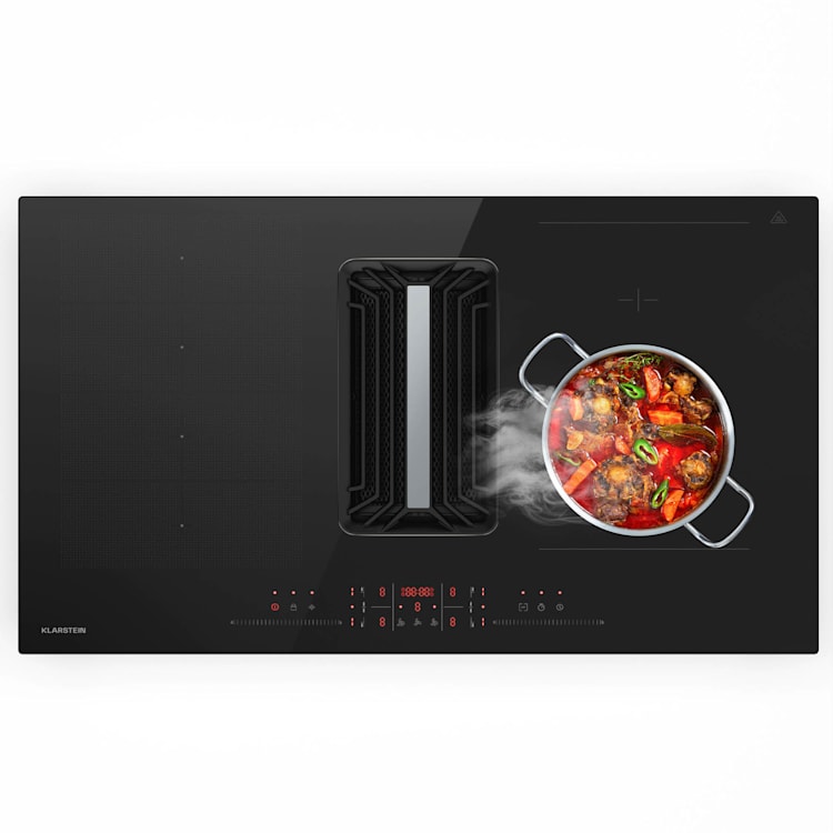 AirJet Hybrid Down Air System | Table de cuisson à induction avec hotte intégrée | 600 m³/h | CEE A+ 90 cm | AirJetHybrid | Noir