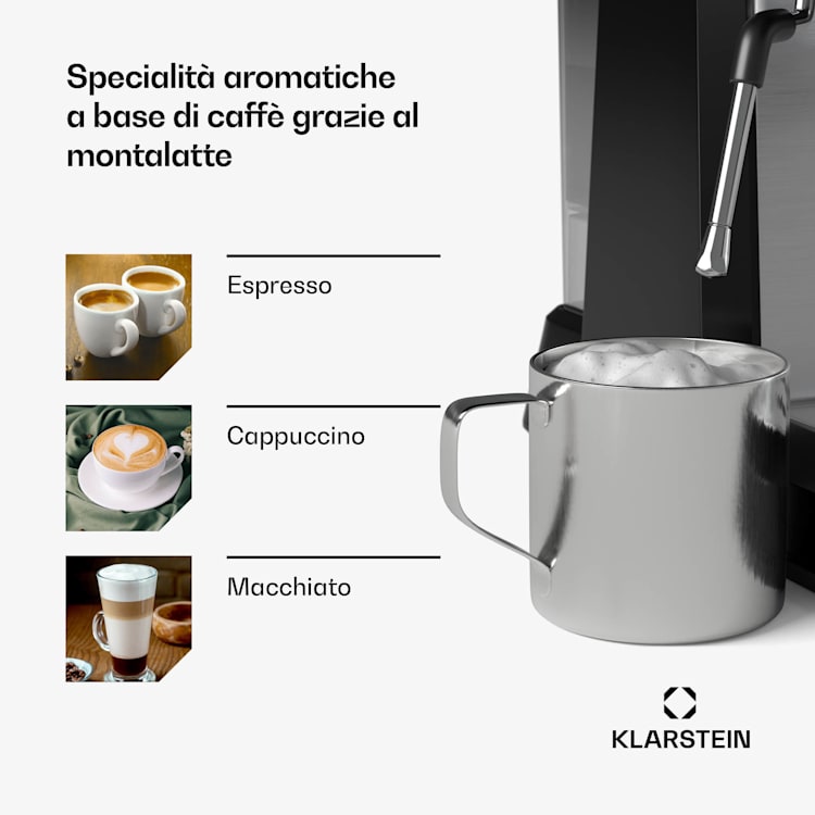 GrandPresso - Macchina del caffè | Macina di precisione | Ugello del vapore | Portafiltro | Indicazione della pressione | 20 bar GrandPresso | Nero