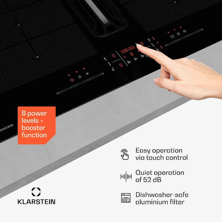 AirJet FlexPro Down Air System | Induction hob + extractor bonnet | Flexzone | Booster 60 cm | AirJetFlexPro | Black