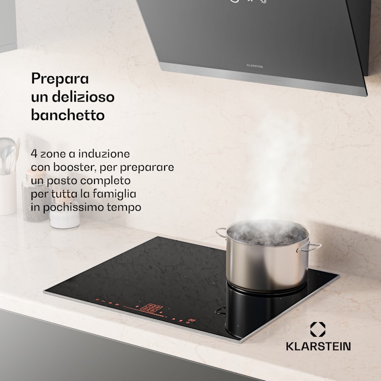 NanoGlow piano cottura a induzione | 4 piani cottura | Zone flex | Booster | Nanorivestimento NanoGlow | 60 cm | Nero